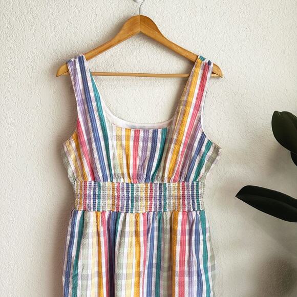 J Crew Womens Midi Seersucker Dress Size 16 Rainbow Gingham Pastel Preppy Easter - Picture 2 of 9